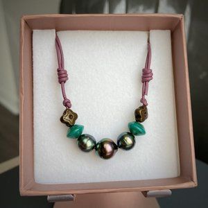 New Genuine Tahitian Pearl Leather Necklace